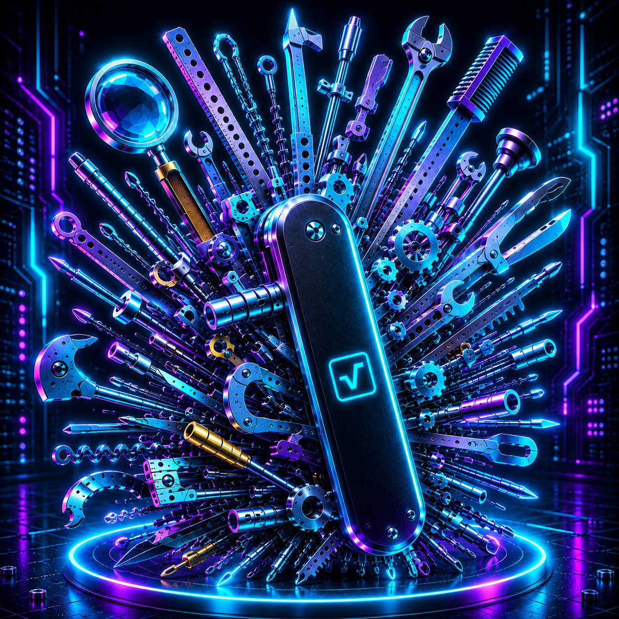 A monstrous Swiss army knife bristling with dozens of tools: the feature-overloaded product